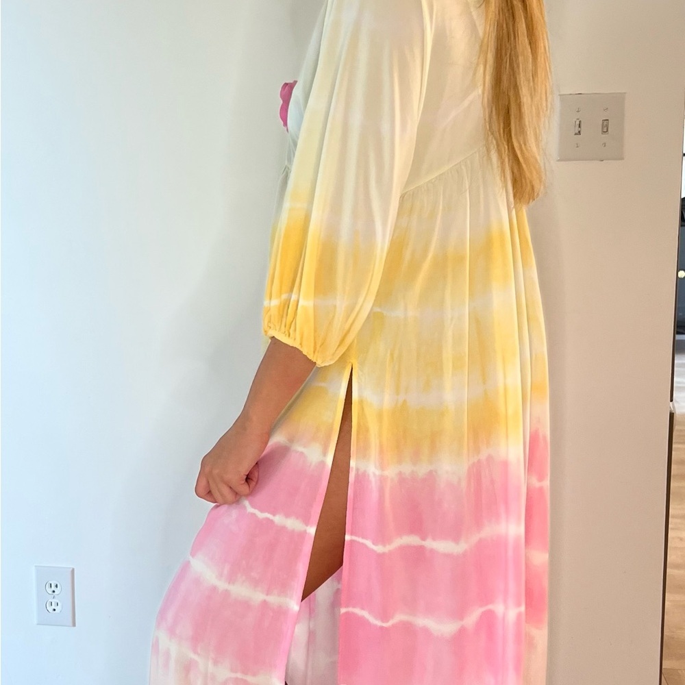 Anthropologie Tie-Dye Dress removable flower,  beach cover up sz M, romantic - Picture 2 of 7